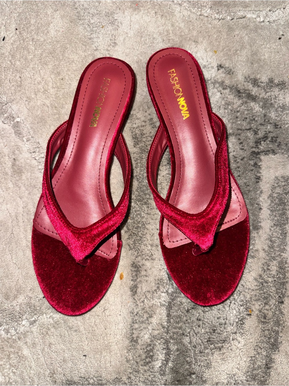 Fashion Nova Red Velvet Slip-On Thong Sandals